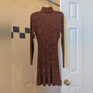 NWOT Black Orange Speckled Long Sleeve Turtleneck Sweater Dress Size 00, XS